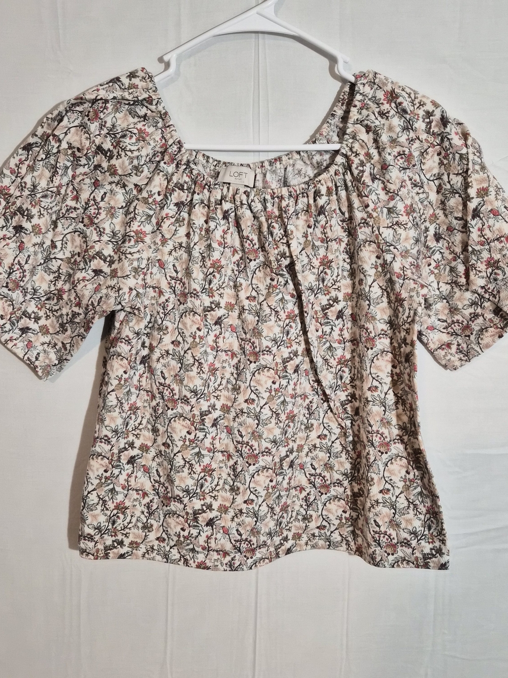 Women's LOFT Outlet Floral Peasant Top Blush Pink Short Sleeve Size Small